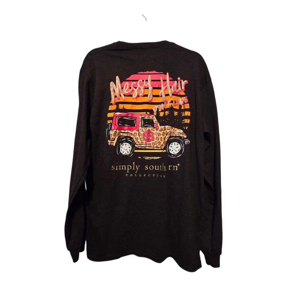 Simply‎ Southern Messy Hair Don't Care T-shirt Women's LG Black Graphic Colorful
